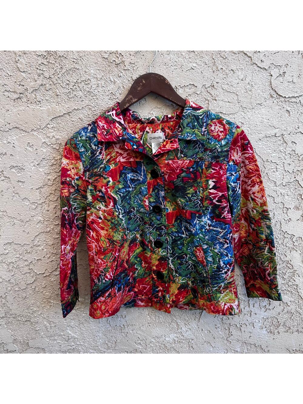 Vintage Chico’s Abstract Paint Print Jacket Size 0 (Small)